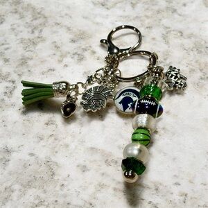 Michigan State Spartans Beaded Keychain Purse Bag Charms NCAA March Madness